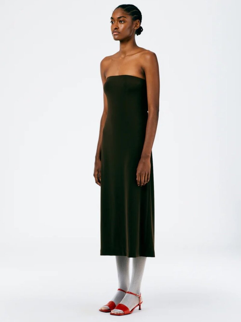 Tibi Harlow Jersey Strapless Midi Dress Brown Size 0 - Picture 2 of 10